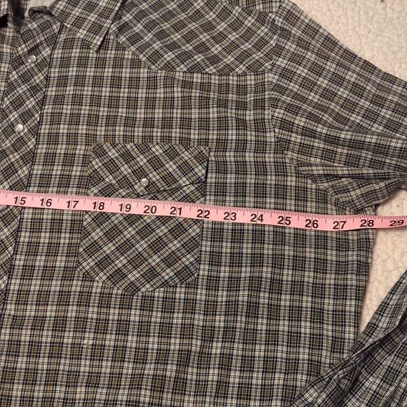 Vintage '90s style western super thin plaid Wrangler pearl snap 2XL - Picture 7 of 8